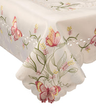 Load image into Gallery viewer, Embroidered Butterfly Tablecloth with Scalloped Edge 36" x 36" (2 Colours)