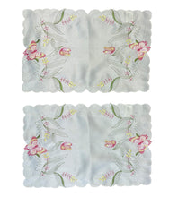 Load image into Gallery viewer, Pack of 2 Embroidered Butterfly Tray Cloths with Scalloped Edge (2 Colours)