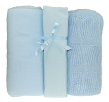 Load image into Gallery viewer, 3 Piece Cot Bed Starter Set - Blankets & Fitted Sheet (Various Colours)