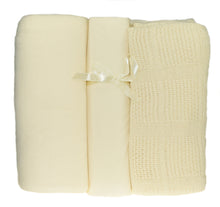 Load image into Gallery viewer, 3 Piece Cot Bed Starter Set - Blankets & Fitted Sheet (Various Colours)