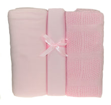 Load image into Gallery viewer, 3 Piece Cot Bed Starter Set - Blankets & Fitted Sheet (Various Colours)