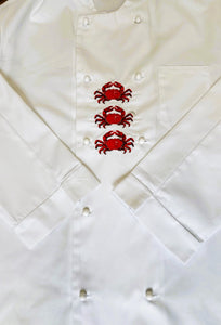 Long Sleeve Embroidered Crab Design Chefs Jacket Small 36” (Seconds)
