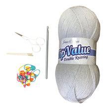 Load image into Gallery viewer, Beginner Crochet Starter Kit inc. Booklet, Yarn, Hook, Scissors, Needle & Stitch Markers