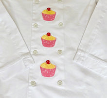 Load image into Gallery viewer, Embroidered Cupcake Design Chefs Bakers Jacket 34.5” XS