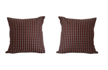 Load image into Gallery viewer, Coral & Grey Check Cushion Cover Pair 17” x 17”