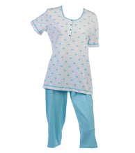 Load image into Gallery viewer, Ladies 100% Cotton Flower & Polka Dot Pyjamas S - XL (Aqua or Red)