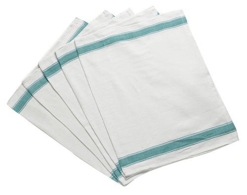 Herringbone Cotton Tea Towels with Green Stripe Detail - Warehouse Seconds