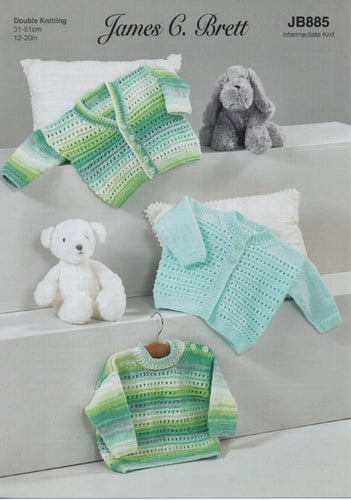James Brett Double Knitting Pattern - Baby Sweater & Cardigan (JB885)
