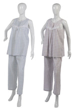 Load image into Gallery viewer, Ladies Seersucker Floral Lace Detail Pyjamas S - XL (Blue or Pink)
