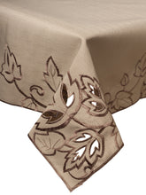 Load image into Gallery viewer, Lara Embroidered Leaf & Cut Out Design Tablecloth (Taupe)