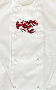 Long Sleeve Embroidered Lobster Chefs Jacket XS White (34”)