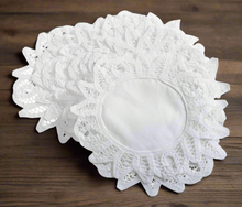 Load image into Gallery viewer, Pack of Handmade Batten Lace Doilies - White (6" or 8")