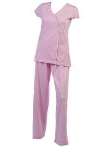Ladies Combed Cotton Polka Dot Pyjamas S - XL (Aqua or Pink)