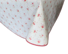 Load image into Gallery viewer, Floral Patchwork & Gingham Round Tablecloth 54” with One Pack of Napkins (Red or Blue)