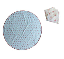 Load image into Gallery viewer, Floral Patchwork & Gingham Round Tablecloth 54” with One Pack of Napkins (Red or Blue)