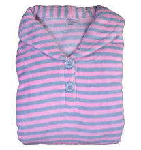 Load image into Gallery viewer, Ladies Fleecy Pyjamas - Long Sleeved Striped Top & Plain Bottoms Pink Small