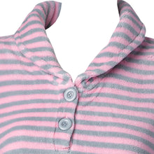 Load image into Gallery viewer, Ladies Fleecy Pyjamas - Long Sleeved Striped Top & Plain Bottoms Pink Small