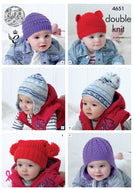 King Cole DK Knitting Pattern - Baby & Childrens Hats (4651)