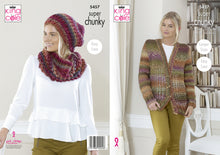 Load image into Gallery viewer, King Cole Super Chunky Knitting Pattern - Ladies Cardigan Hat & Cowl (5457)