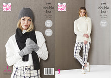 Load image into Gallery viewer, King Cole Double Knitting Pattern - Ladies Sweater Hat Scarf & Gloves (5491)