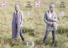 Load image into Gallery viewer, King Cole Super Chunky Knitting Pattern - Ladies Cardigan Scarf & Hat (5555)