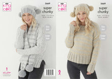 Load image into Gallery viewer, King Cole Super Chunky Knitting Pattern - Ladies Sweater Hat & Scarf (5669)