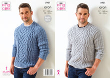 Load image into Gallery viewer, King Cole Aran Knitting Pattern - Mens Sweaters (5951)