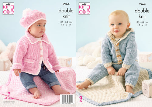 King Cole DK Knitting Pattern - Baby Jackets Leggings Blanket & Hat (5964)