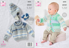 Load image into Gallery viewer, King Cole Aran Knitting Pattern - Baby Sweater Jacket & Hat (6050)