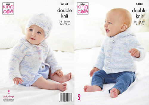 King Cole Double Knitting Pattern - Baby Jackets & Hats (6103)