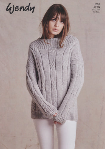 Wendy Aran Knitting Pattern - Ladies Cable Knit Sweater (6158)