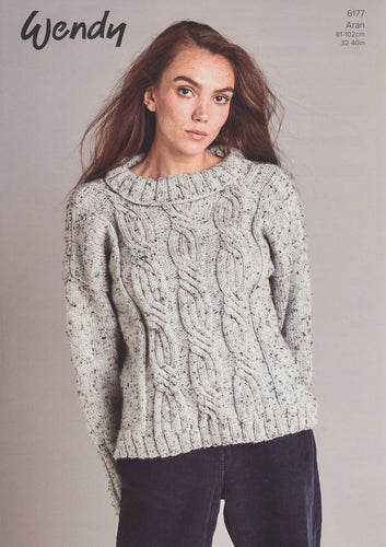 Wendy Aran Knitting Pattern - Ladies Sweater (6177)