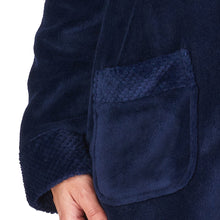 Load image into Gallery viewer, https://images.esellerpro.com/2278/I/182/469/HC4301-slenderella-ladies-button-up-robe-dressing-gown-house-coat-navy-close-up-2.jpg