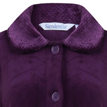 Load image into Gallery viewer, https://images.esellerpro.com/2278/I/182/469/HC4301-slenderella-ladies-button-up-robe-dressing-gown-house-coat-plum-close-up-1.jpg
