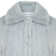 Load image into Gallery viewer, https://images.esellerpro.com/2278/I/183/994/HC4336-slenderella-ladies-faux-fur-collar-button-up-robe-housecoat-dressing-gown-grey-close-up-1.jpg