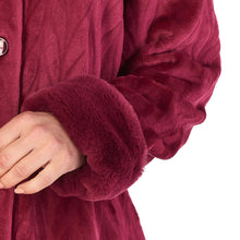 Load image into Gallery viewer, https://images.esellerpro.com/2278/I/183/994/HC4336-slenderella-ladies-faux-fur-collar-button-up-robe-housecoat-dressing-gown-raspberry-close-up-2.jpg