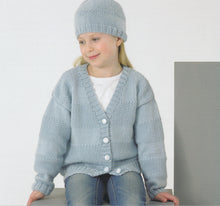 Load image into Gallery viewer, James Brett Double Knitting Pattern - JB182 Long Sleeved Cardigan &amp; Hat