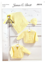 Load image into Gallery viewer, James Brett Double Knitting Pattern - Baby Cardigans Blanket &amp; Hat (JB518)