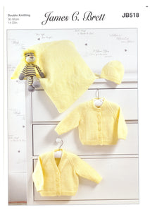 James Brett Double Knitting Pattern - Baby Cardigans Blanket & Hat (JB518)