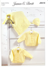 Load image into Gallery viewer, James Brett Double Knitting Pattern - Baby Cardigans Blanket &amp; Hat (JB518)