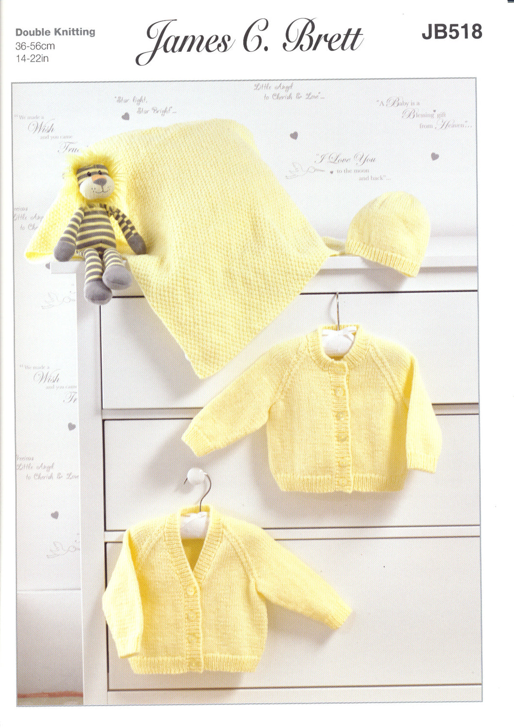 James Brett Double Knitting Pattern - Baby Cardigans Blanket & Hat (JB518)
