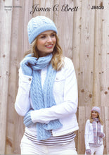 Load image into Gallery viewer, James Brett Double Knitting Pattern - Ladies Hat Scarf & Gloves (JB520)