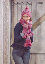 Load image into Gallery viewer, James Brett Chunky Knitting Pattern - Ladies Scarf Hat & Wrist Warmers (JB586)