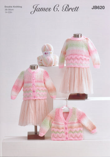 James Brett Double Knitting Pattern - Baby Sweater & Cardigan (JB620)