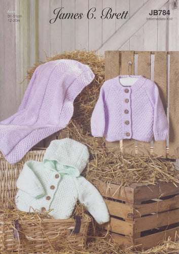 James Brett Aran Knitting Pattern - Baby Cardigans & Blanket (JB784)