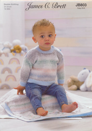 James Brett Double Knit Knitting Pattern - Baby Sweater Blanket & Hat (JB803)