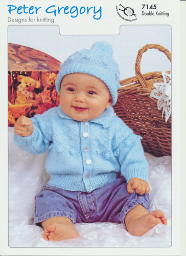 Baby Double Knitting Pattern - Long Sleeved Jacket & Matching Hat (PG 7145)