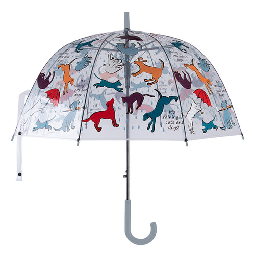 Esschert Design It's Raining Cats & Dogs Transparent Umbrella (80cm Diameter)