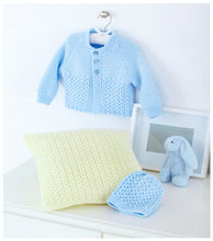Load image into Gallery viewer, UKHKA 200 Double Knitting Pattern - Baby Cardigan Hat & Cushion