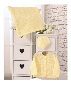 UKHKA 210 Double Knit Knitting Pattern - Baby Cardigan Hat & Blanket